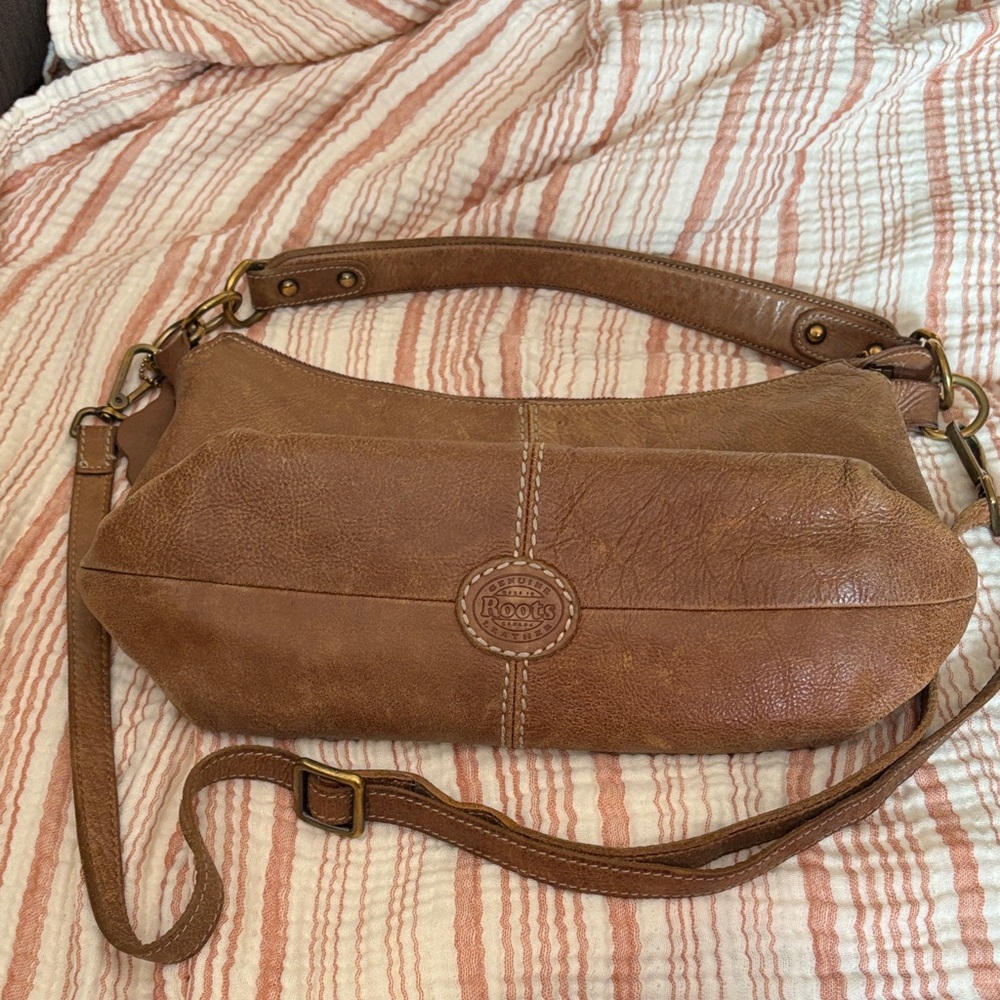 Roots Tan Leather Hobo Shoulder Bag